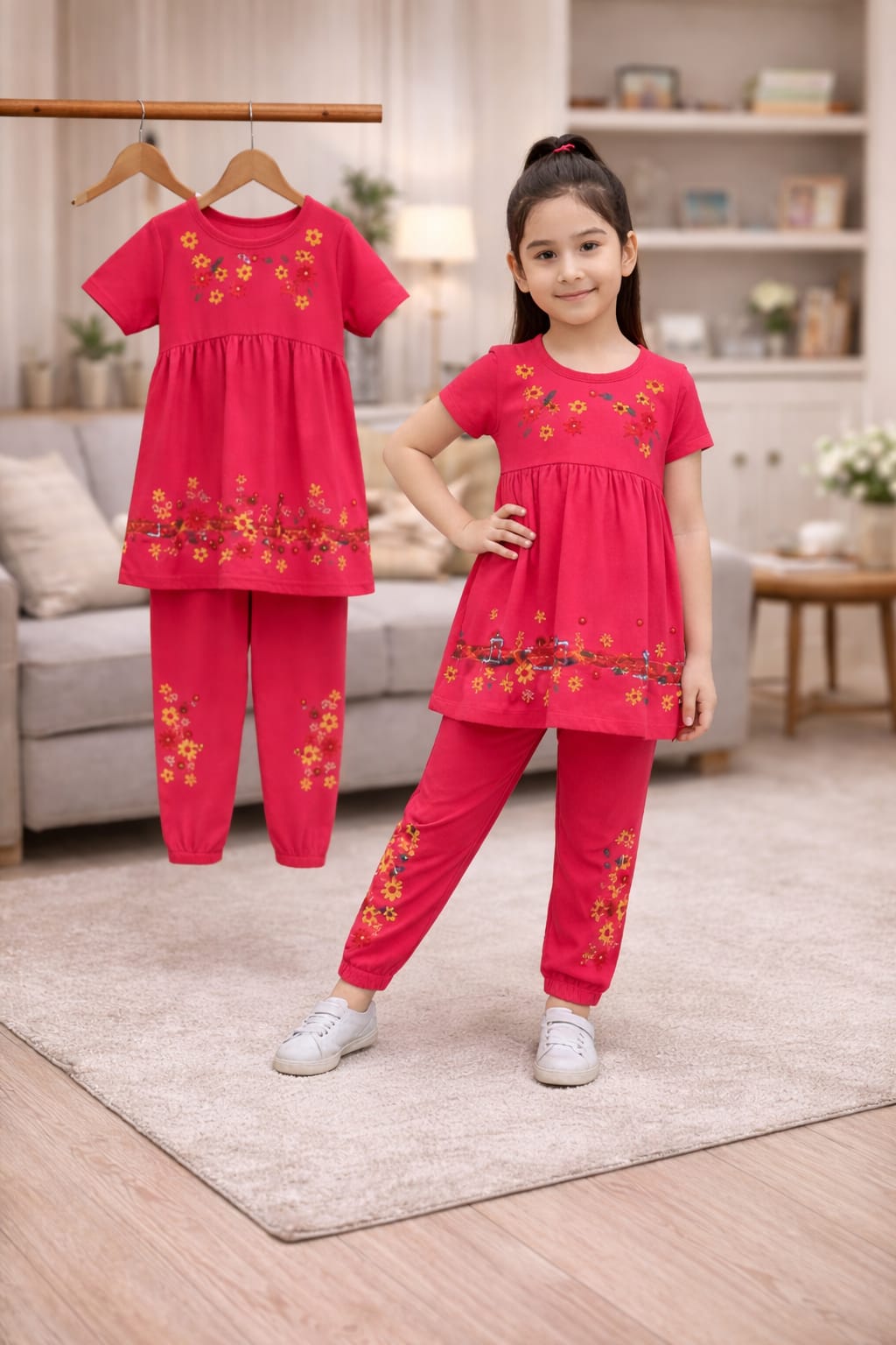 (3Y–12Y ) Girls Soft Printed Top & Pants Set