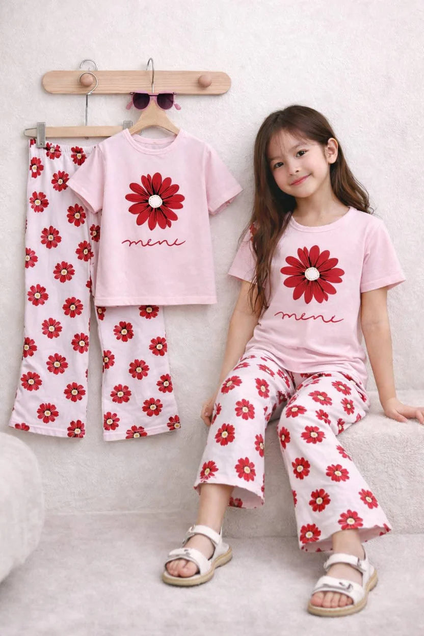 (3Y–12Y ) Girls Soft Printed Top & Pants Set