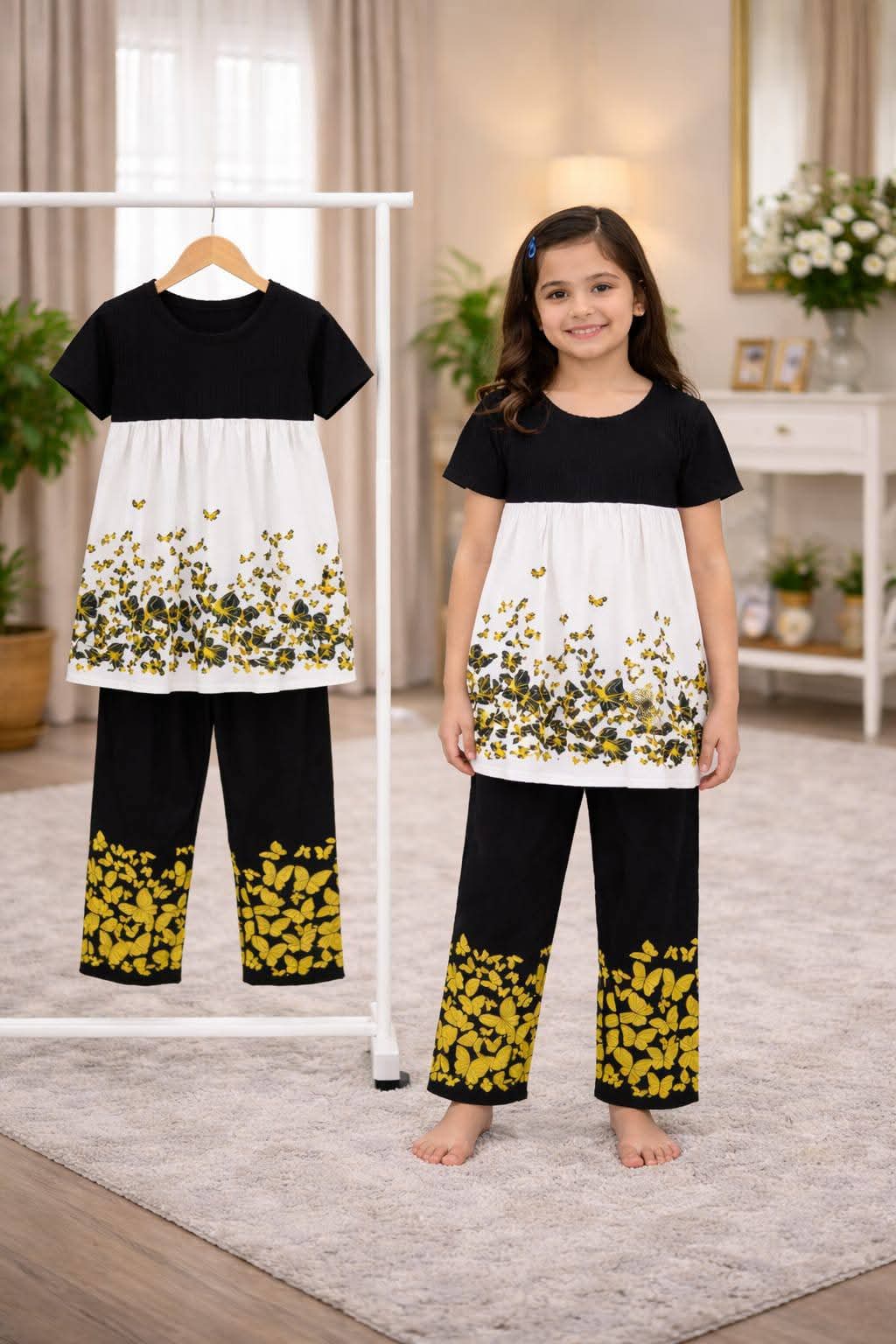 (3Y–12Y ) Girls Soft Printed Top & Pants Set